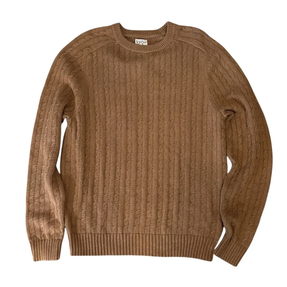 J. Crew Cotton Cable Knit Crewneck Sweater in Brown Size L. NWT